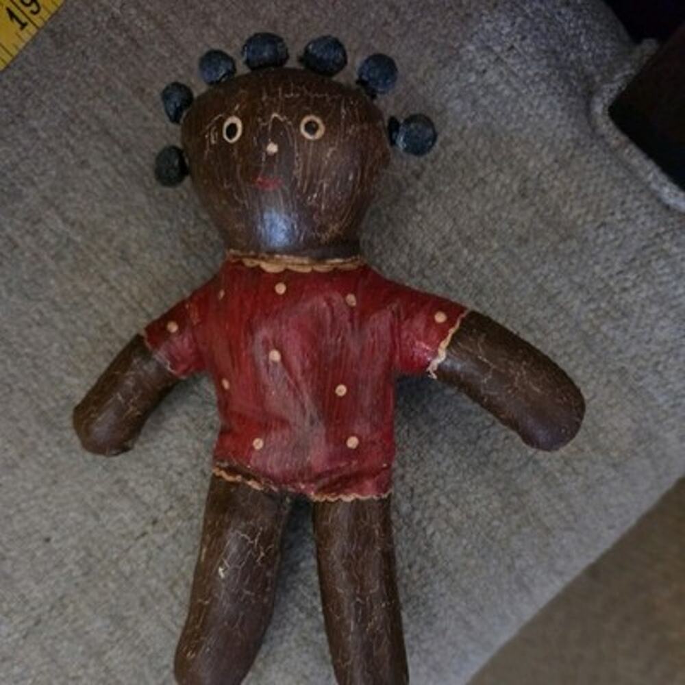 Folk Art Doll Painted Cloth Stuffed 6¾" Black Americana - Signed
